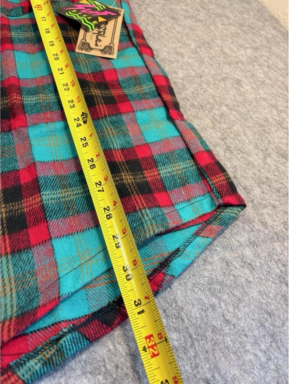 Vintage Surf Style 90s Plaid Flannel Snap Button Sleeveless Hoodie USA Large - Picture 7 of 7